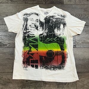 Bob Marley Reggae Guitar T-Shirt Throwback One Love V-Neck Rasta Roots Men's XL